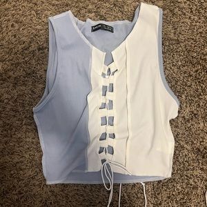Patched Crop Top with Ties
